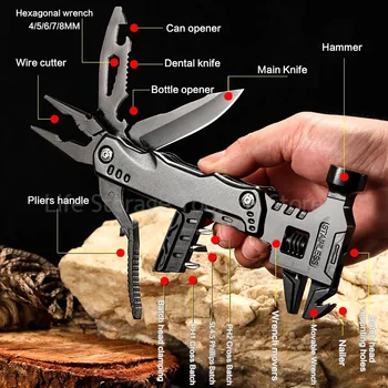Multitool Claw Hammer daugiafunkcinės replės Nešiojami kišeniniai veržliarakčiai Rankiniai įrankiai Išgyvenimas lauke Kempingas Medžioklė Žygių įranga