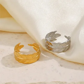 ANENJERY 316L Nerūdijantis plienas Paprasta plunksna Atviras žiedas moterims Vyrai Unisex stilius Reguliuojamas žiedas Vakarėlis Didmeninė prekyba papuošalais