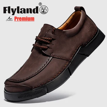 FLYLAND rankų darbo natūralios odos laisvalaikio batai vyrams Plokšti vaikščiojimo batai Kvėpuojantys loaferiai Klasikiniai minkšti mokasinai plius dydis
