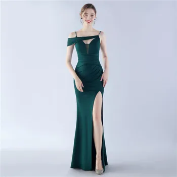 Stulbinanti V formos kaklo grindų ilgio SATIN Prom suknelė Undinės vakarinė suknelė