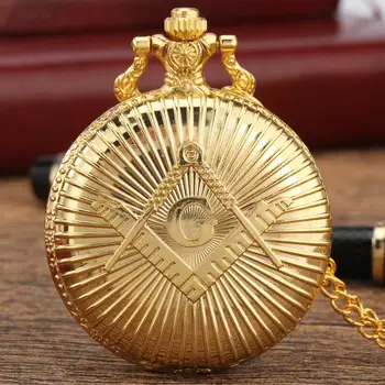 Prabangus auksas Masonų G logotipas Tema Kvarcinis kišeninis laikrodis Standartinis apvalus ciferblatas Vėrinys Kišeninis Suvenyrinis Laikrodis Dovana
