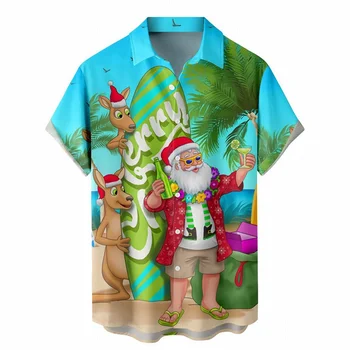 Summer 3D Kalėdų Senelio Kalėdų senelis Spausdinti marškiniai Kalėdiniai elnių Kengūros grafiniai suknelės marškiniai vyrams Juokingi Havajų marškiniai Palaidinės