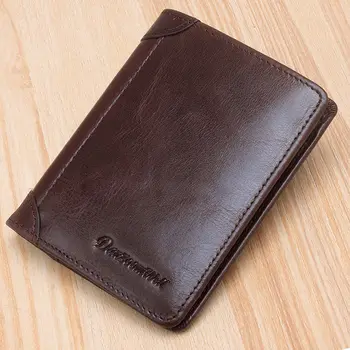 Vyriška piniginė oda vertikali trumpa piniginė pirmas sluoksnis odinis vaškuotas odinis retro apsaugos nuo vagystės šepetys ID krepšys