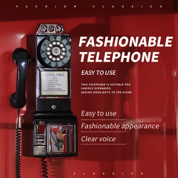 amerikietiškas retro sieninis kištukinis telefonas RJ11 lizdinis telefonas namų dekoravimo ekranas senamadiškas skambėjimo tono telefonas