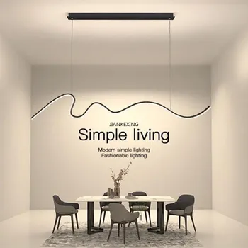 Nauji minimalistiniai LED pakabinami žibintai, pritemdomi juodi stalo valgomojo virtuvės biuro pakabaiLamp šviestuvas Namo dekoro dizainas