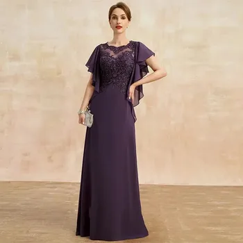 Elegantiška šifono nuotakos motina Suknelės vestuvėms Vakariniai chalatai Trumpomis rankovėmis Aplikacijos Vestuvių vakarėlio suknelė 2024