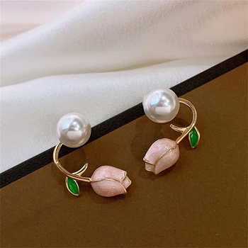 Elegantiški moteriški tulpių perlų auskarai Auskarai moterims Saldus nišinis dizainas Aukščiausios klasės temperamento auskarai Vakarėlis Papuošalų dovanos