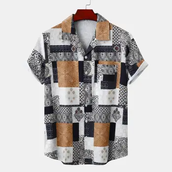 Nauji vyriški europietiško dydžio marginti marškiniai Mada Havajų paplūdimio stiliaus marginti marškiniai trumpomis rankovėmis