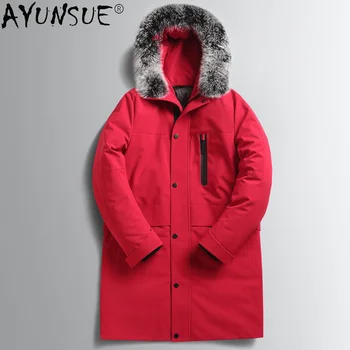 vyriškos striukės žieminė striukė su gobtuvu drabužiai stori drabužiai tikri lapės kailio apykaklės paltai šiltas parkas ropa hombre LXR459