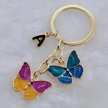 Naujas spalvingas emalio drugelis A-Z raktų pakabukas Vabzdžių automobilinis raktas Moteriškas krepšys Aksesuarai Papuošalų dovana
