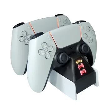 Dvigubas įkroviklis PS5 belaidžiam valdikliui Įkrovimo stotelės stovas su LED ekranu PlayStation5 vairasvirtės žaidimų pultas