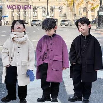 2023 Žiemos vyrai ir moterys Vidutinio ilgio vilnonis paltas Liemenė Paltas Medvilninis spaustukas Sutirštintas korėjiečių leidimas Vilnonių vėjaračių tendencija