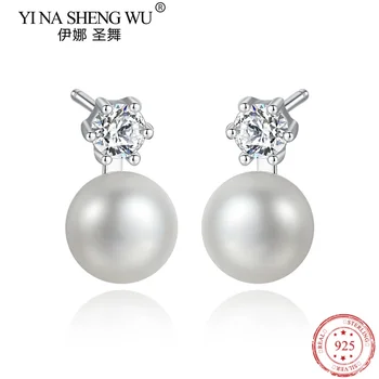 S925 Sidabru inkrustuoti cirkono perlų auskarai moterims Paprasti ir madingi korėjietiški auskarai Kasdieniai aksesuarai Valentino dienos dovana