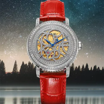 Relogio Feminino I&W mechaninis deimantinis laikrodis moterims Prekės ženklo prabangus skeleto automatinis rankinis laikrodis vandeniui atsparus 2024 Reloj Mujer