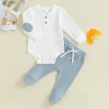 Baby Boy Girl Bearbed Cotton Clothes Ilgomis rankovėmis smėlinuko viršus ir kelnės 2PC Naujagimio grįžimo namo apranga
