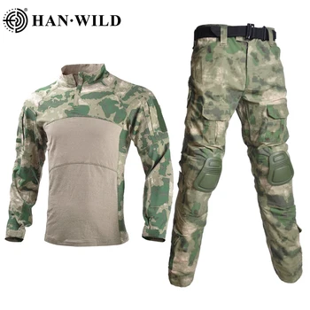 Taktinis kostiumas Karinės uniformos kostiumai Kempingas Camo medžioklės drabužiai Koviniai marškiniai Armijos kelnės+pagalvėlės Dažasvydžio rinkiniai Vyriški drabužiai