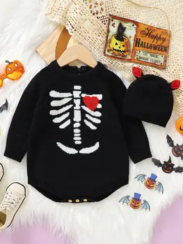 Helovino kostiumas kūdikiams Žavingas skeleto kūdikis ilgomis rankovėmis - puiki apranga berniukams ir mergaitėms