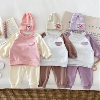 2024 Spring New Baby Long Sleeve Casual Set Infant Boy Girl Patchwork Džemperis + Kelnės Medvilninis 2vnt kostiumas Mažylio sportinė apranga