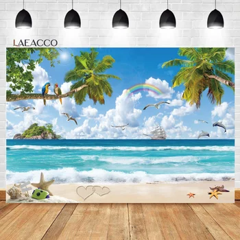 Laeacco vasaros pajūrio fonas Saulėtas paplūdimys Mėlynas dangus Kruizas Atogrąžų palmės Atostogos Turizmas Portretinė fotografija Fonas