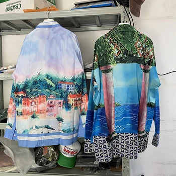 23SS Aukšta kokybė 
 Paplūdimio peizažas Kasablankos marškinėliai Vyrai Moterys ilgomis rankovėmis Havajų paplūdimio marškinėliai