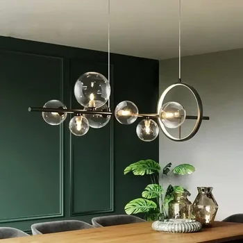 Modern LED ilgos pakabinamos lempos Stiklinis rutulys stalo valgomajam Virtuvė Šviestuvas Namų dekoras Apšvietimo pakabos dizainas Blizgesys