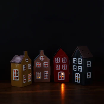 TingKe Šiaurės šalių keramikos namų žvakidė Retro Europos namų forma Keramikos ornamentas Paprastas namų dekoravimas Kalėdų dovana
