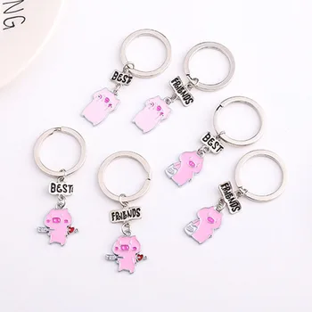 Flyingforest Cute Cartoon Mini Best Friend Pink Pig And Gift for Women Accessories Keyring 2019 New Fashion Zinc Alloy Jewelry