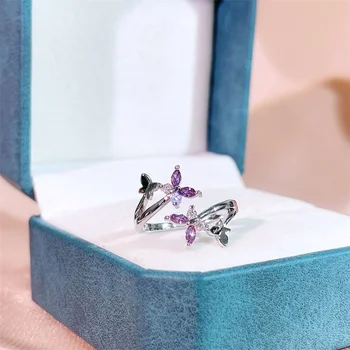 Joiashome Luxury Amethyst Moteriškas žiedas 925 Sterling sidabriniai žiedai Bowknot White Purple Stone papuošalų dovanų vestuvių sužadėtuvių vakarėlis