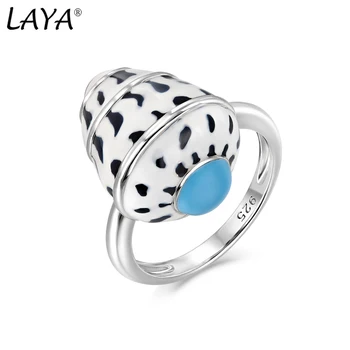 Laya Silver Conch žiedas moterims 925 svarų sterlingų sidabro paprasto dizaino spalvingi puikūs papuošalai rankų darbo emalis 2022 m
