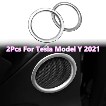 Naujas 2vnt automobilio stiliaus durų garsiakalbis Dekoro žiedo lipdukas ABS garso garso rato liejimo dangtelis Tesla Y 2021 priedams