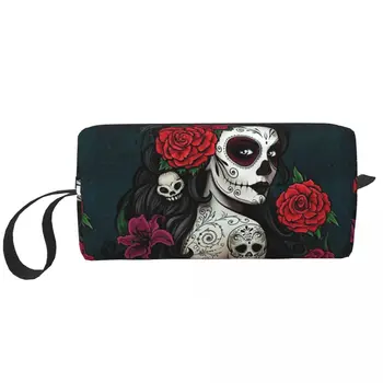 Sugar Skull makiažo maišeliai Beautiful Girl Women Cosmetic Bag Trend Kelioninis maišelis piniginei laikyti