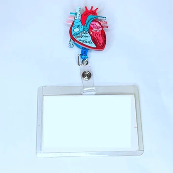 anatominė širdies diagrama Ištraukiama ženkliuko ritė su odiniu kutu, telemetrijos kardiologijos slaugytojo ženklelio laikiklis, techninė slauga