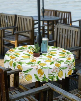 Citrinų tekstūros akvarelės menas Lauko staltiesė su skėčio skylute Užtrauktuku užtrauktuku užtrauktas neperšlampamas iškylų kiemas Apvalaus stalo dangtis