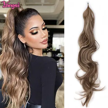 Full Star 32inch Flexible Wrap Around Ponytail Synthetic Extensions Long Curly Blonde Ponytail Hairpieces For Women Daily Use