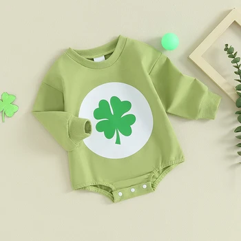Baby Boy St. Patrick 's Day Apranga Ilgomis rankovėmis Ekipažo kaklas Shamrock Print Džemperis Smėlinukas Mielas Kūdikių Rompers Drabužiai
