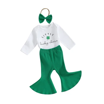 Naujagimio St Patricks dienos apranga Baby Boy Formalus kostiumas Džentelmenas Bowtie Romper ir kelnės Komplektas 3 6 12 18 mėnesių