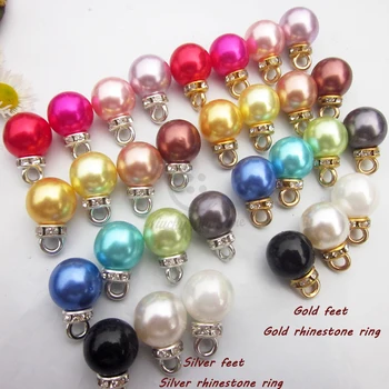 144vnt 10mm 14 spalvų Aukso / sidabro gręžimo apskritimo perlų siuvimo sagos drabužių rutulio imitacijai perlų pakabukų aksesuarai