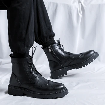 British Style Brogue Ankle Boot Vyriški darbo batai Madingi dizainerio retro vyriški batai Storas padas Lauko kaubojaus odiniai laisvalaikio batai