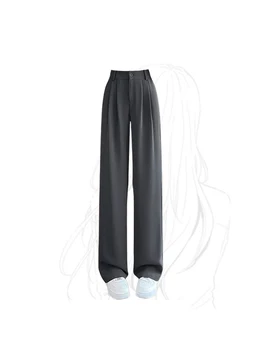 Moterys Tamsiai pilkos kelnės Y2k Retro 2000s Mada 90s Oversize High Waist Baggy Kelnės Harajuku Office Ladies Wide Leg Pants Autumn