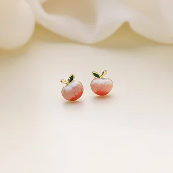 Korėjietiškas saldus rožinis emalis persikas maži auskarai moterims Aukso spalvos lydinio vaisių smeigtukas Auskaras Pareiškimas Papuošalai Pendientes 2023