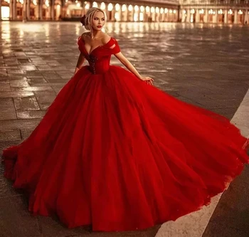 ANGELSBRIDEP Raudona nuo pečių Quinceanera suknelės Vestidos De 15 Anos Žavingas sijonas Nėriniai Pelenė Princesės vakarėlio chalatai KARŠTI