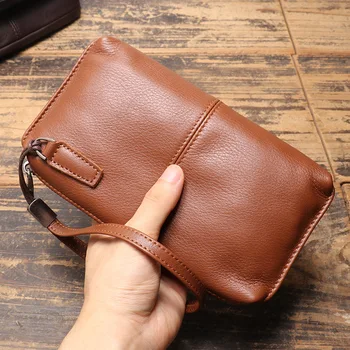 Genuine High Quality Men Luxury Leather Clutch Bag Vintage Large Talpa Long Wallet Kreditinių kortelių laikiklis Paprastas telefono krepšys