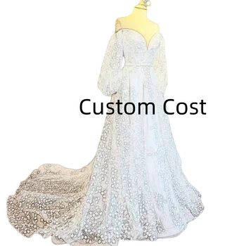 Nėriniuota ilga pūstomis rankovėmis vestuvinė suknelė Chalatas Princesė Mariage plius dydis Vestido De Noiva Vestidos De Novia