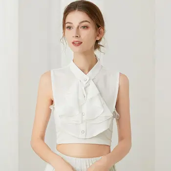 Korėjietiška netikra apykaklė Palaidinė Fashion Vintage Solid Cotton Shirt Apykaklė Netikri drabužiai Aksesuarai Bowknot Atvartas Palaidinės viršus