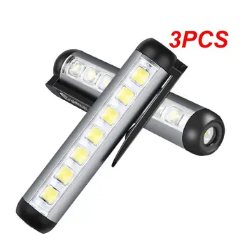 3PCS Mini LED žibintuvėlis XPE + COB lempos karoliukai itin ryškūs su spaustuku Magnetas Darbo šviesa vandeniui atsparus USB įkraunamas