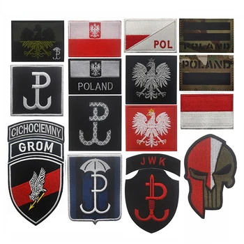 Lenkijos vėliavos pleistrai GROM siuvinėtas ženklelis Skydo formos karinė emblema Lenkijos specialiųjų pajėgų moralės audinio lipdukas Kovos kostiumas