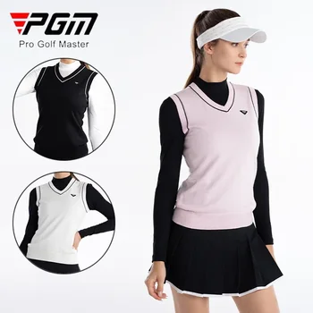 PGM Moteriškas elastinis golfo megztinis be rankovių Ladies Keep Warm Knitted Vest Women V-neck Slim Waistcoat Winter Casual Golf Shirt