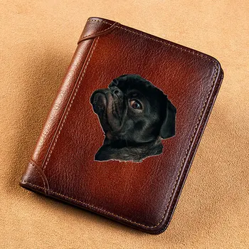 Vintage Black Dog Head Printing Genuine Leather Piniginės vyrams Rfid Thin Short ID kreditinės kortelės turėtojas Pinigų krepšys