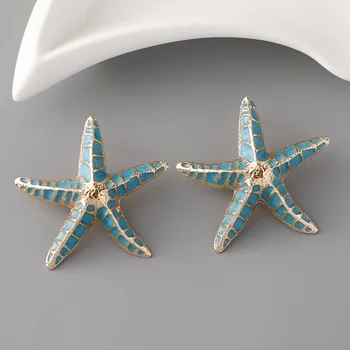 Mada Naujas stilius Paprastas romantiškas šviesiai mėlynas žavesys Emaliuojantys jūrų žvaigždės Smeigės auskarai moterims Vakarėlių papuošalų didmeninė prekyba