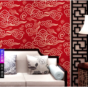 Naujo kinų stiliaus tapetai Nulupkite ir priklijuokite aliuminio folijos dugną Klasikinis valgomasis Palankus debesies televizoriaus fonas Sieninis popierius